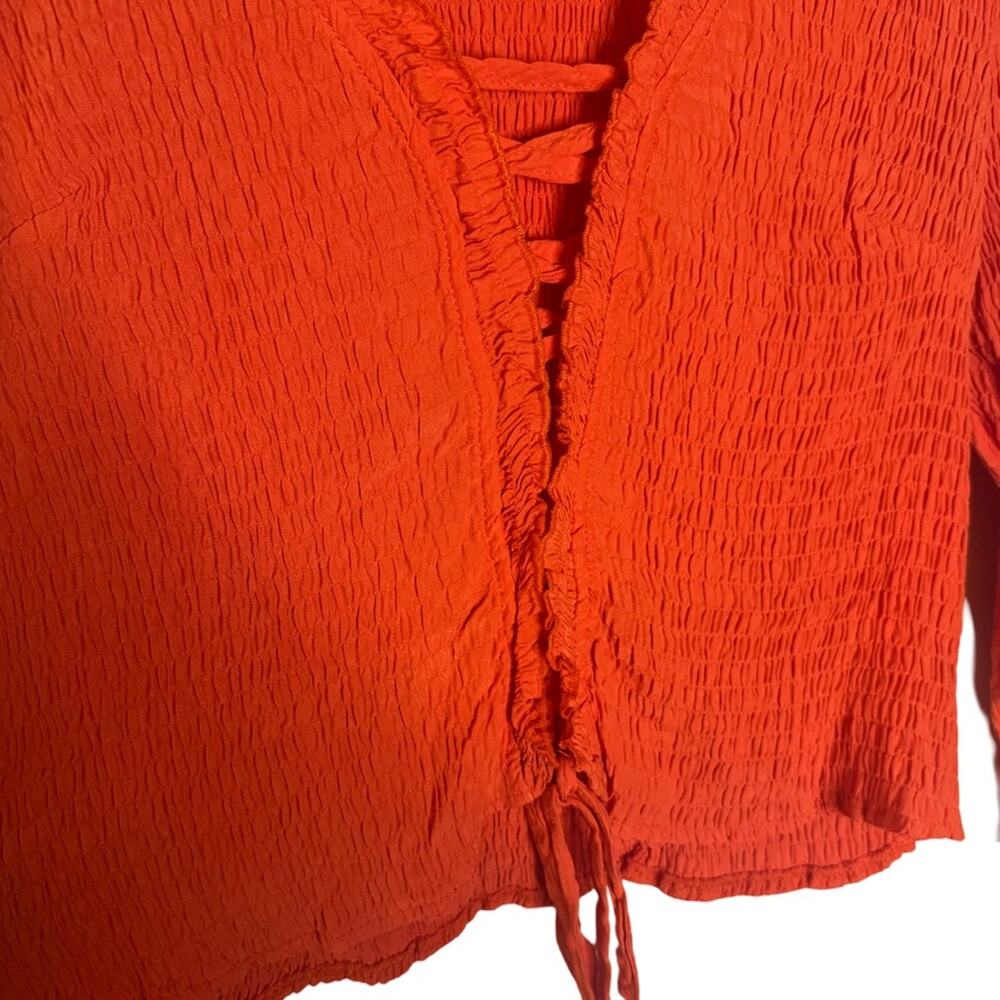Topshop Crinkle Ruched Lace Long Sleeve Top - Clementine Orange Size 6 - Picture 4 of 6